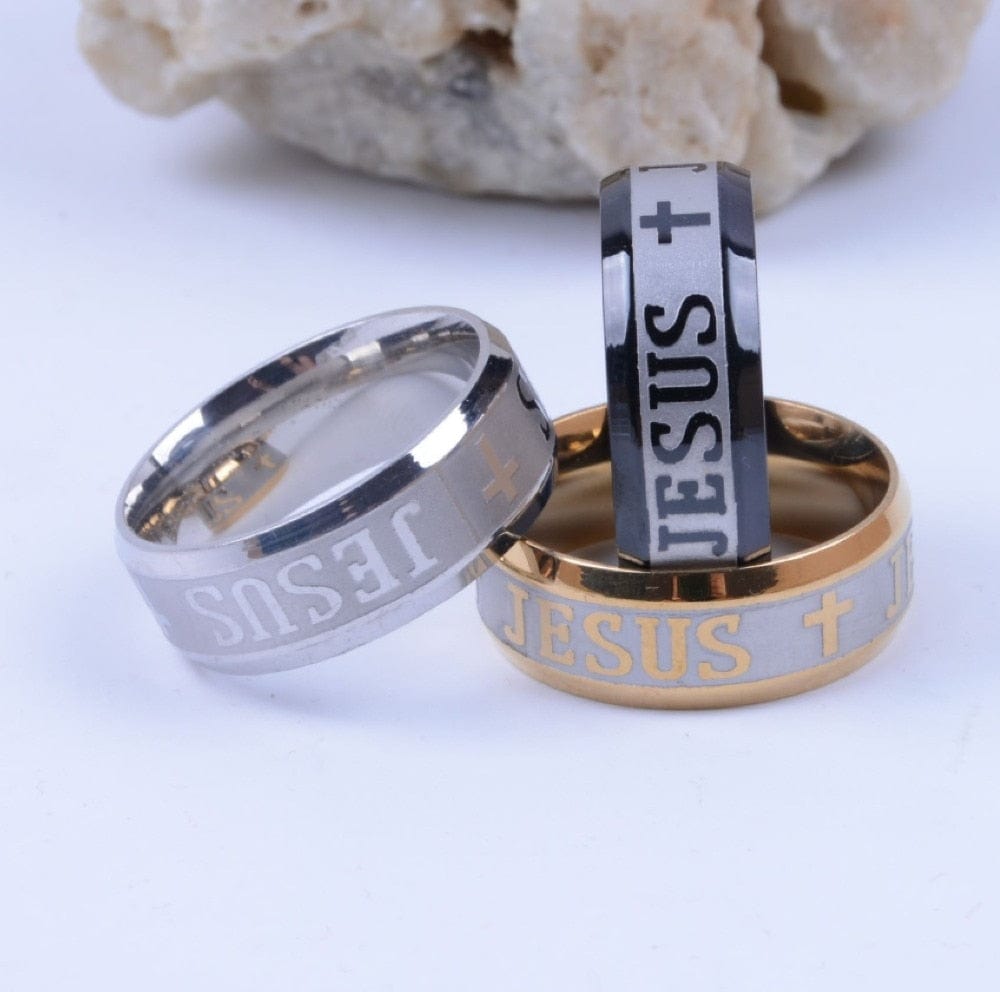 VVS Jewelry hip hop jewelry Christian 8mm Jesus Cross Engraved Ring