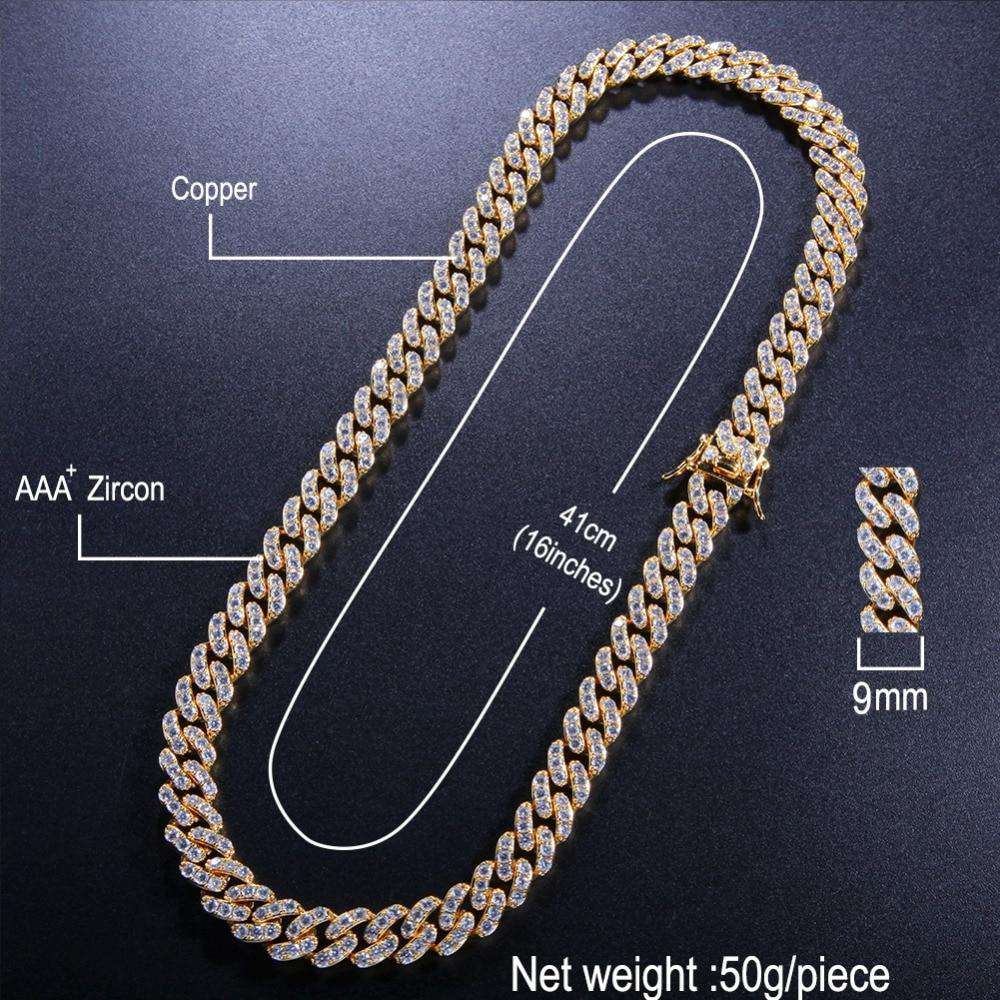 VVS Jewelry hip hop jewelry Cuban 9mm Micro Pave Ultra Bling Women's Cuban Link Chain