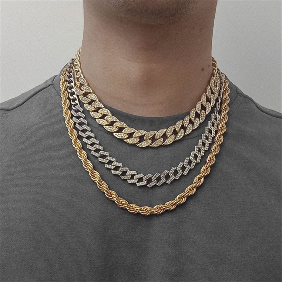 VVS Jewelry hip hop jewelry Cuban Getty Cuban + Miami Cuban + Rope Layered Choker Set