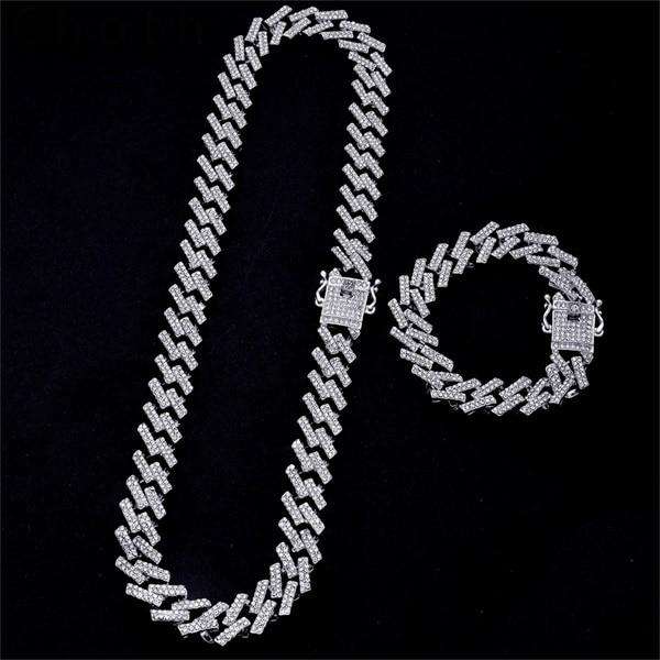 VVS Jewelry hip hop jewelry Cuban Silver / 18" 18k Thicc 15mm Gold/SIlver S-Link Cuban Chain & FREE Cuban Bracelet Bundle