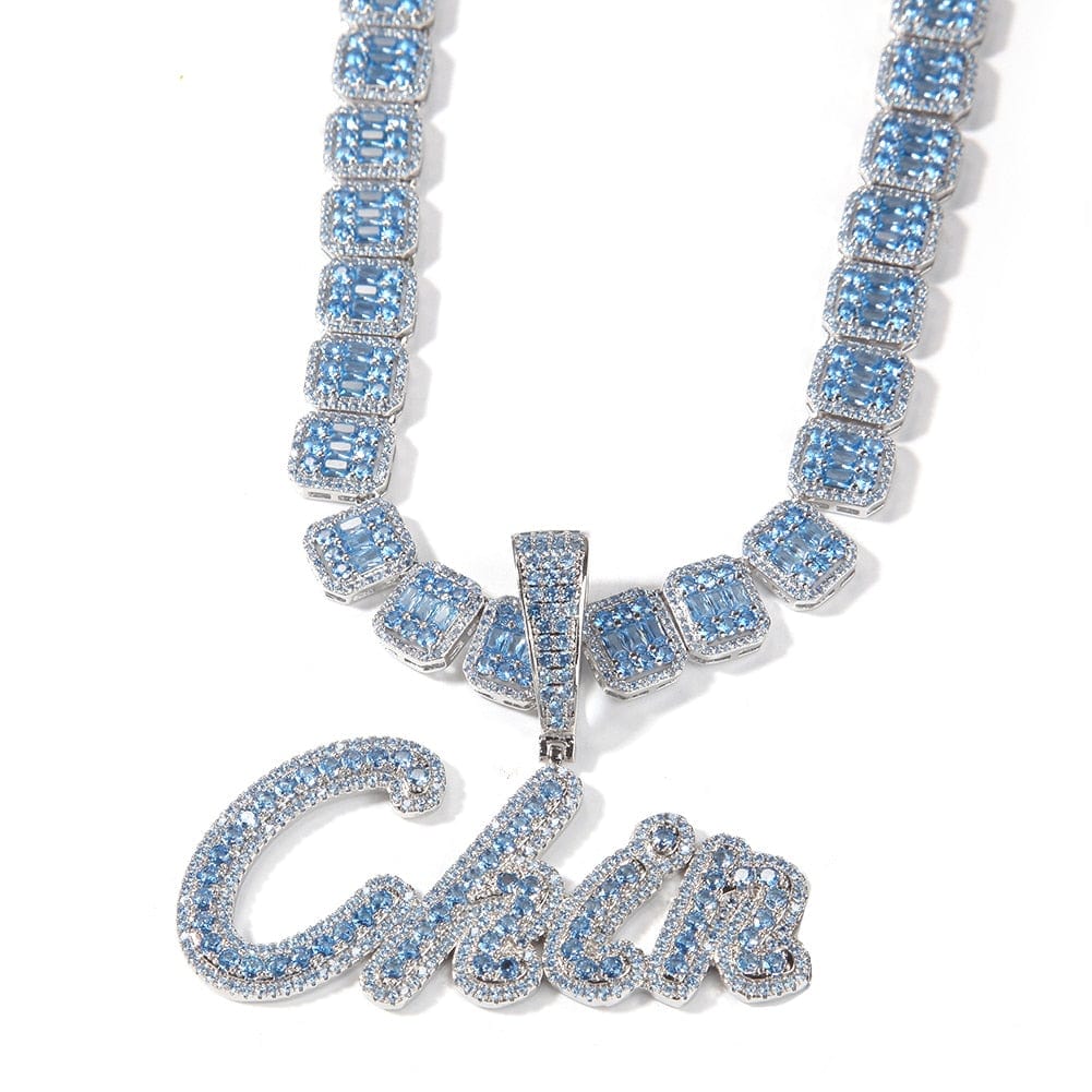 VVS Jewelry hip hop jewelry custom 2 letters / 16inch rope chain Blue Diamondz Bling Custom Name Chain Necklace