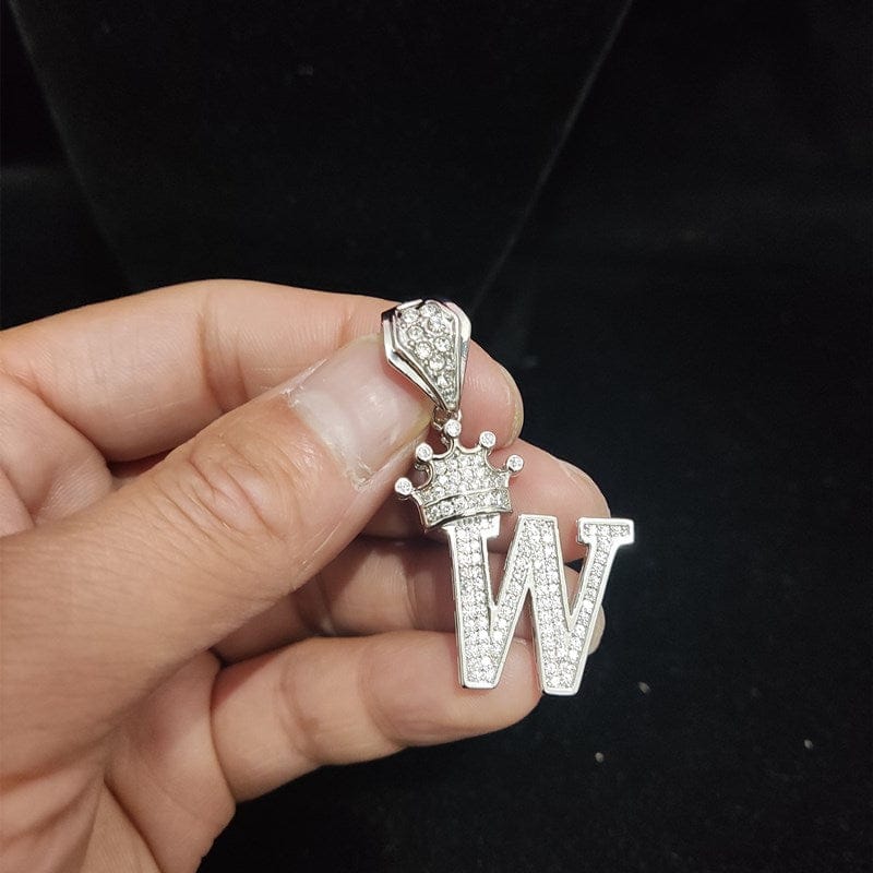 VVS Jewelry hip hop jewelry Custom Block Crown Initial Pendant Tennis Chain