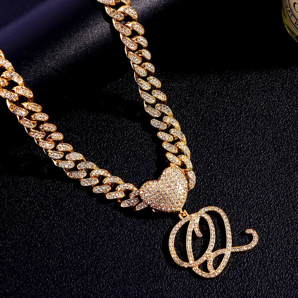 VVS Jewelry hip hop jewelry Custom Heart Frosty Initial Cuban Necklace