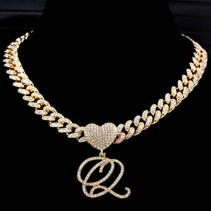 VVS Jewelry hip hop jewelry Custom Heart Frosty Initial Cuban Necklace