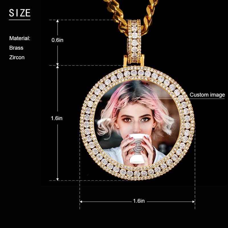 VVS Jewelry hip hop jewelry Custom Round Stone Photo Pendant + FREE backside engraving