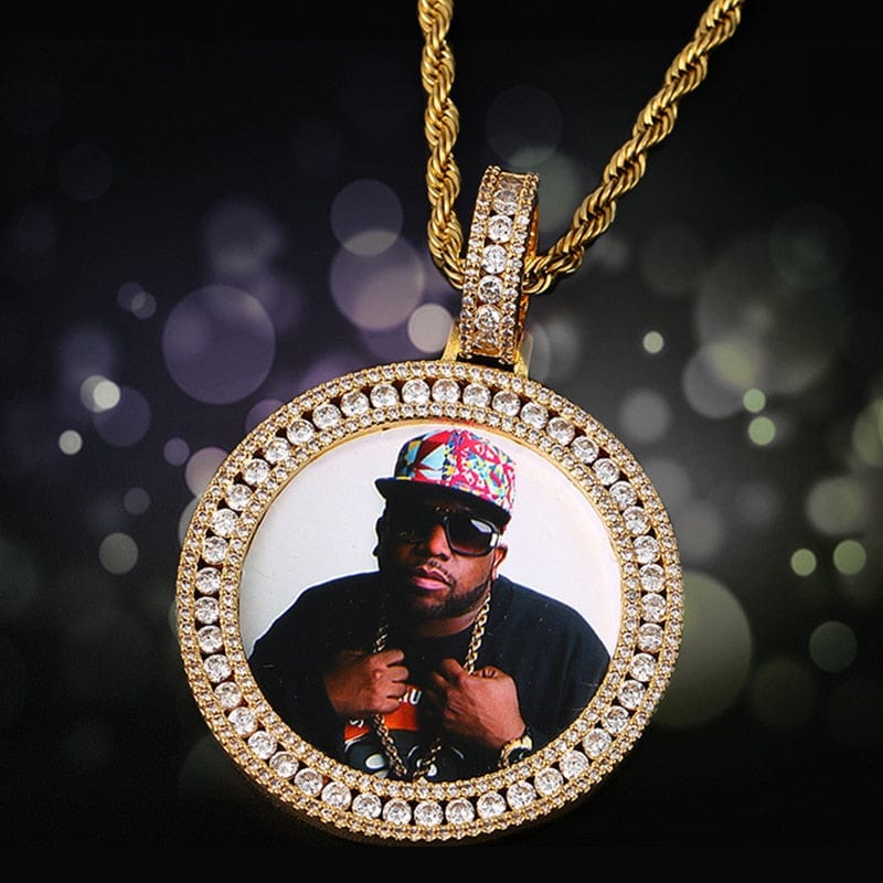 VVS Jewelry hip hop jewelry Custom Round Stone Photo Pendant + FREE backside engraving