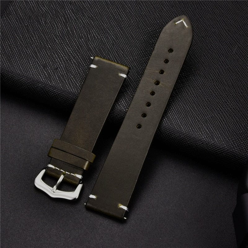 VVS Jewelry hip hop jewelry Dark Green / 18mm Genuine Retro Leather Watch Strap