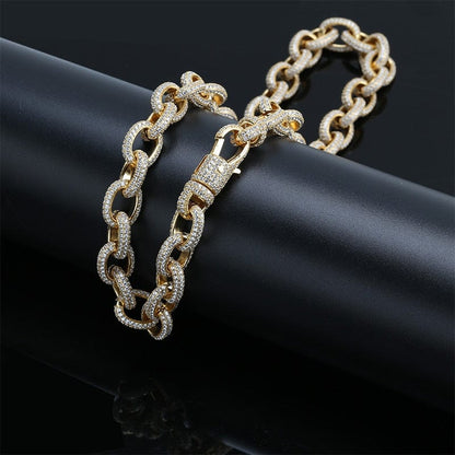 VVS Jewelry hip hop jewelry Fully Iced 15MM Icy Rolo Chain