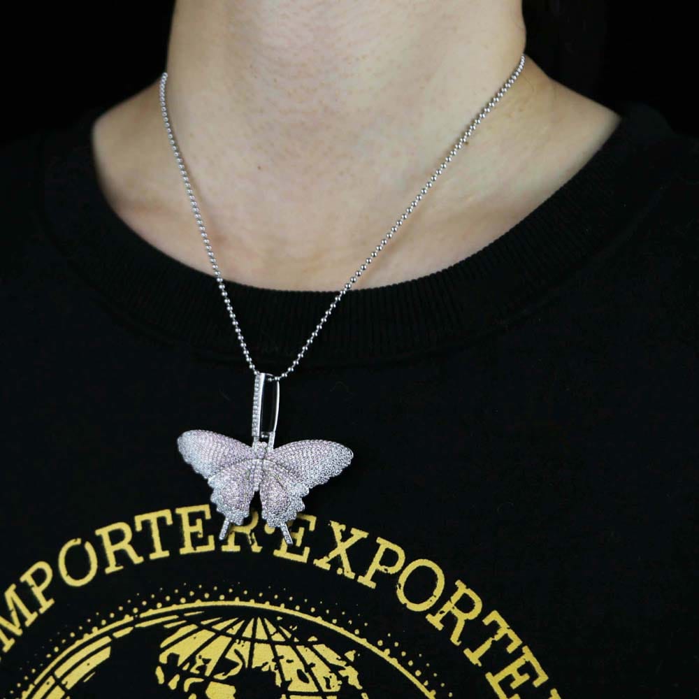 VVS Jewelry hip hop jewelry Fully Iced Butterfly Pendant Tennis Chain