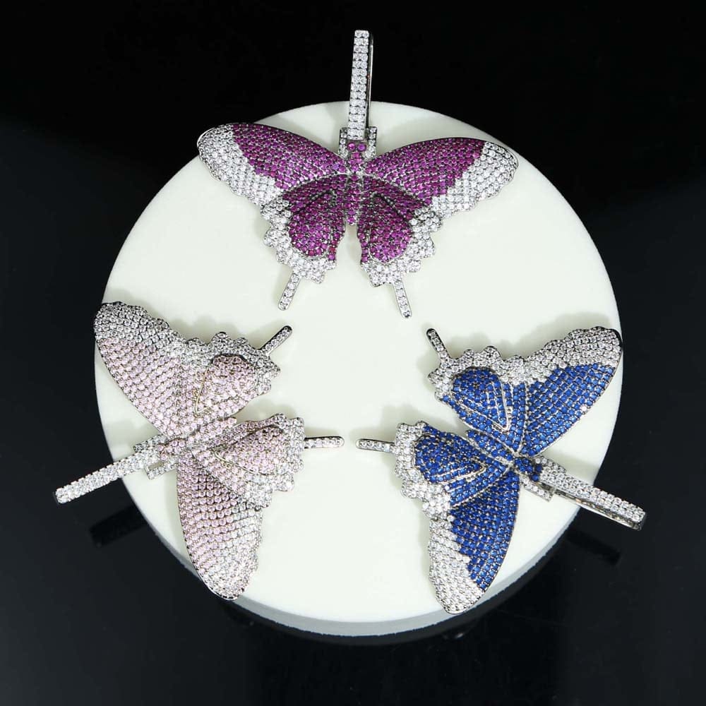 VVS Jewelry hip hop jewelry Fully Iced Butterfly Pendant Tennis Chain