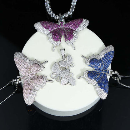 VVS Jewelry hip hop jewelry Fully Iced Butterfly Pendant Tennis Chain