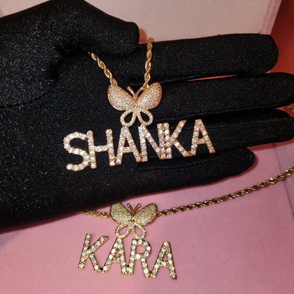 VVS Jewelry hip hop jewelry Fully Iced Custom Butterfly Name Chain