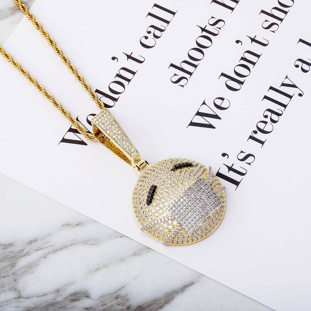 VVS Jewelry hip hop jewelry Fully Iced Out face mask emoji pendant Necklace