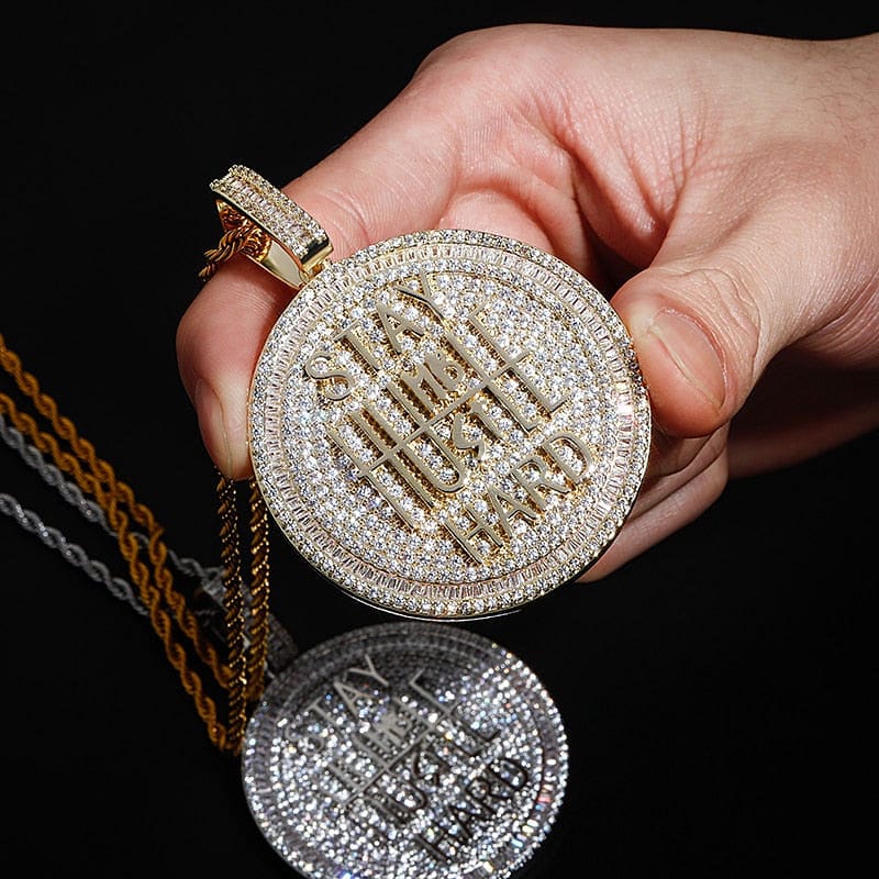 VVS Jewelry hip hop jewelry Fully Iced Stay Humble Hustle Hard Round Pendant Chain