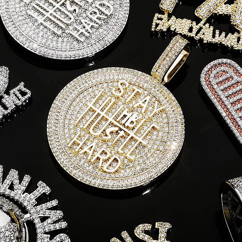 VVS Jewelry hip hop jewelry Fully Iced Stay Humble Hustle Hard Round Pendant Chain