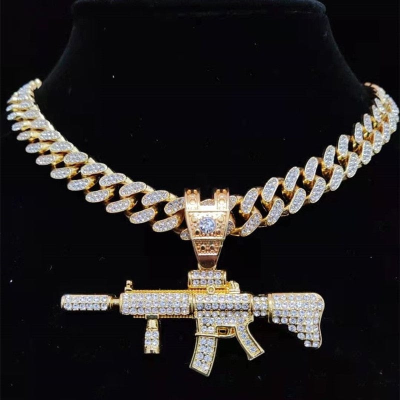 VVS Jewelry hip hop jewelry Fully Iced Submachine Gun Pendant Rapper Necklace