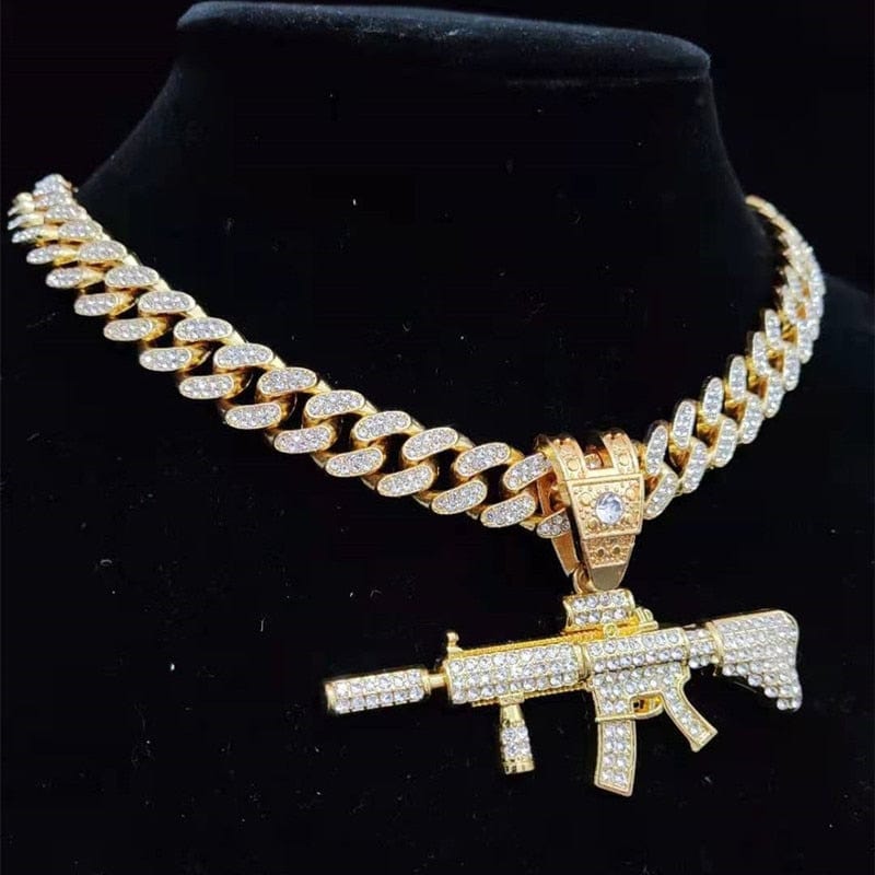 VVS Jewelry hip hop jewelry Fully Iced Submachine Gun Pendant Rapper Necklace