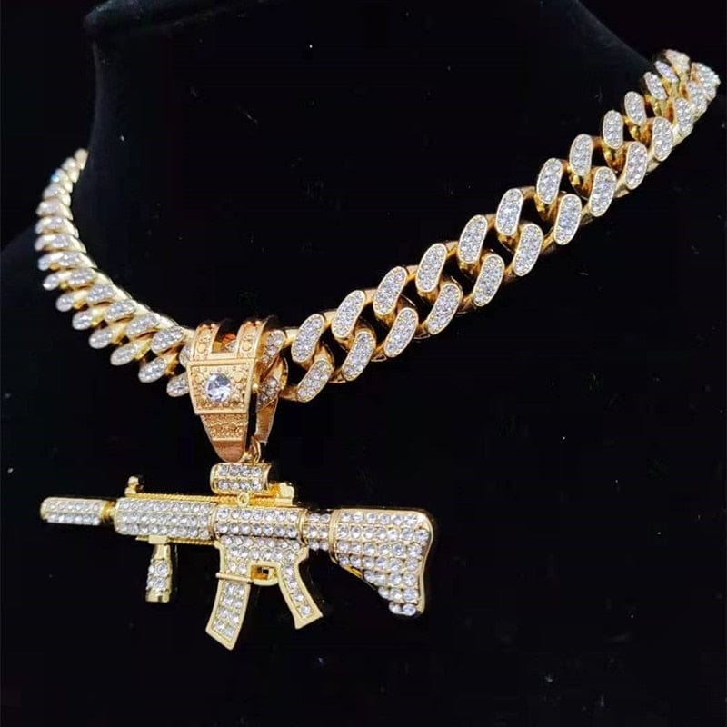 VVS Jewelry hip hop jewelry Fully Iced Submachine Gun Pendant Rapper Necklace