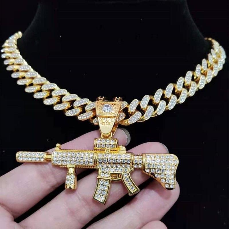 VVS Jewelry hip hop jewelry Fully Iced Submachine Gun Pendant Rapper Necklace