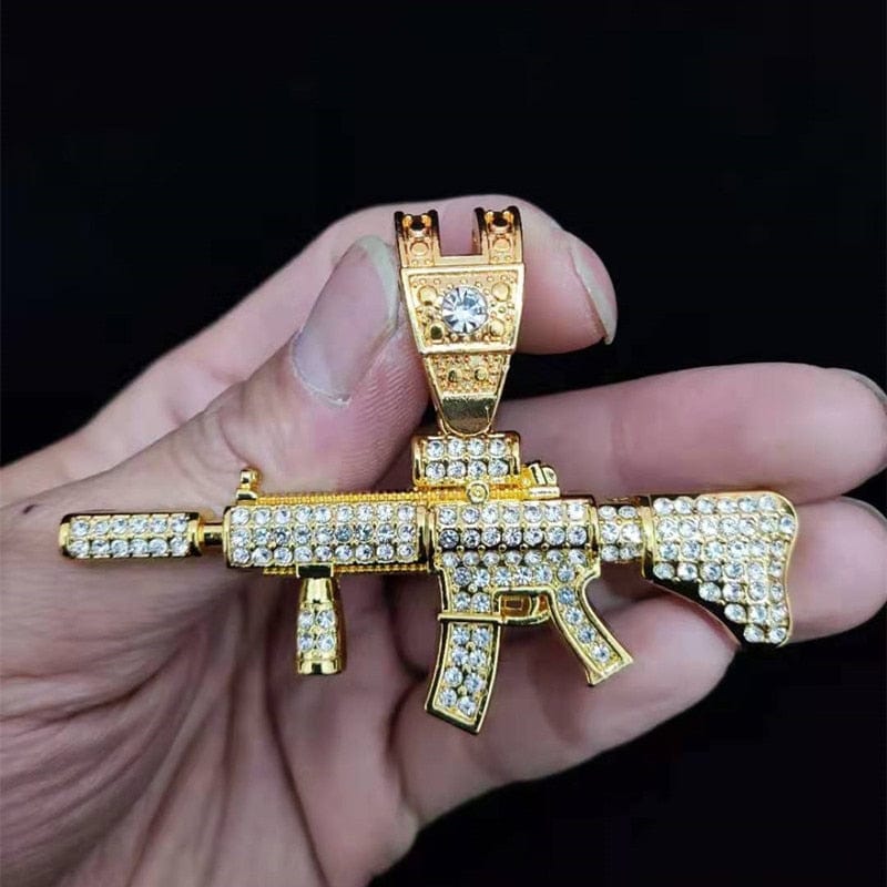 VVS Jewelry hip hop jewelry Fully Iced Submachine Gun Pendant Rapper Necklace