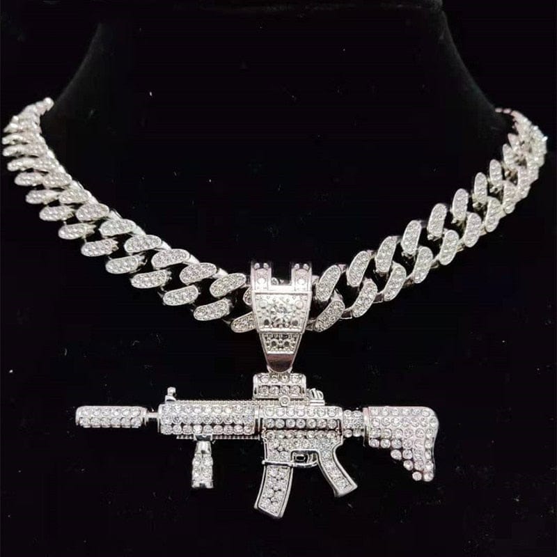 VVS Jewelry hip hop jewelry Fully Iced Submachine Gun Pendant Rapper Necklace