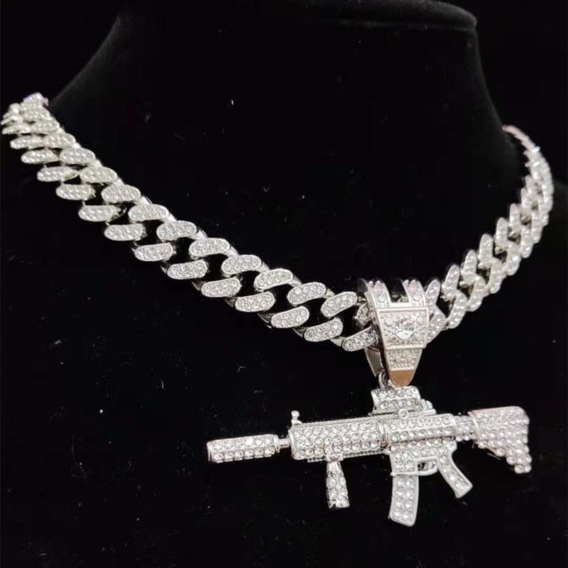 VVS Jewelry hip hop jewelry Fully Iced Submachine Gun Pendant Rapper Necklace