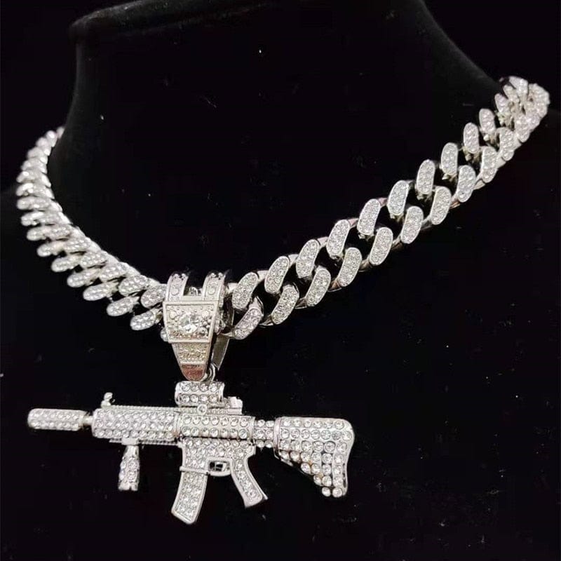 VVS Jewelry hip hop jewelry Fully Iced Submachine Gun Pendant Rapper Necklace