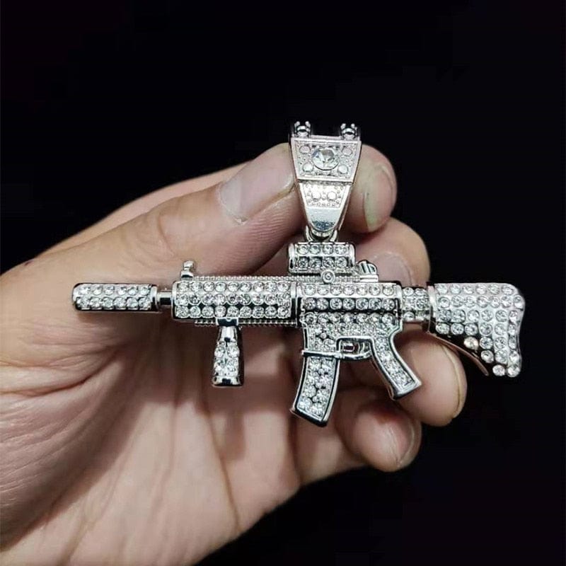 VVS Jewelry hip hop jewelry Fully Iced Submachine Gun Pendant Rapper Necklace