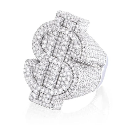 VVS Jewelry hip hop jewelry Fully Iced VVS Moissanite Dollar $ Ring