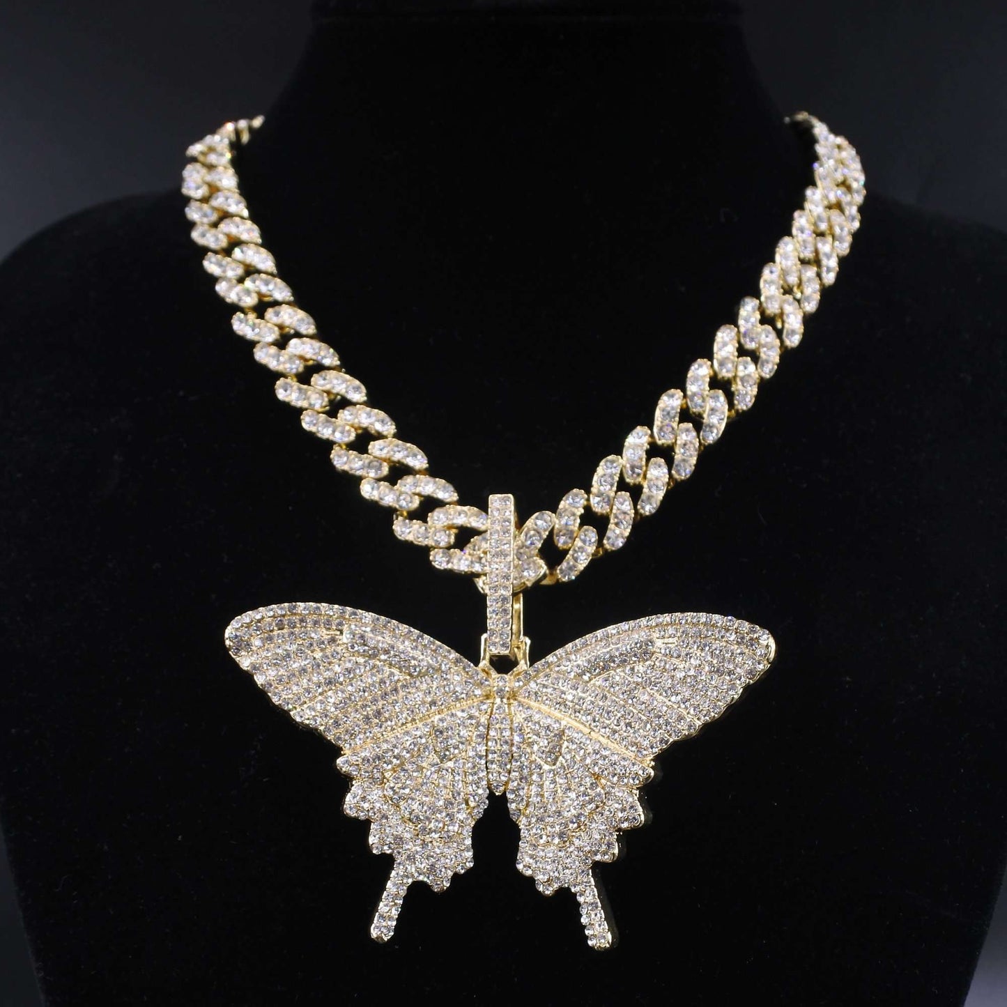 VVS Jewelry hip hop jewelry Gold / 16inch / 12mm VVS Jewelry Cuban Link Butterfly Choker + FREE Tennis Choker