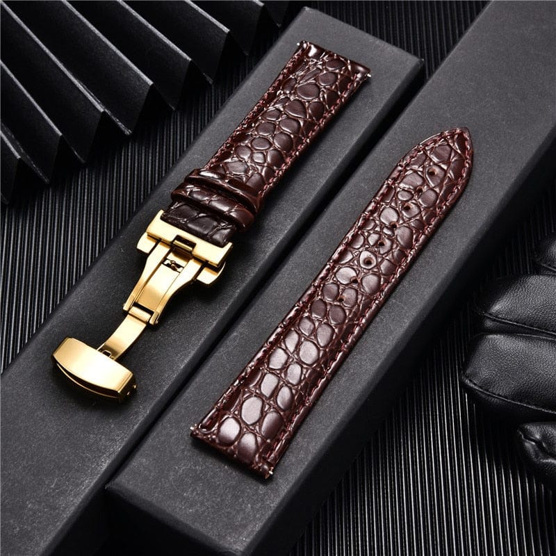 VVS Jewelry hip hop jewelry gold brown / 18mm Crocodile Pattern with Automatic Buckle Men Watch Strap