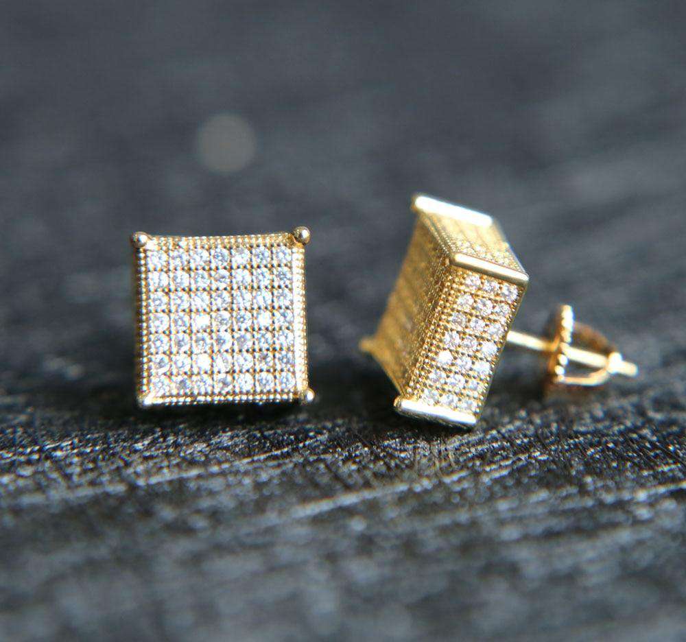 VVS Jewelry hip hop jewelry Gold-color Square Bling Gold/Silver/Rosegold Stud Earrings