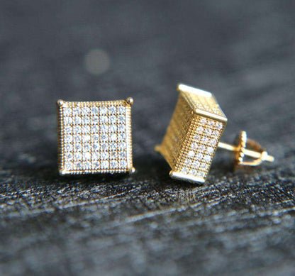 VVS Jewelry hip hop jewelry Gold-color Square Bling Gold/Silver/Rosegold Stud Earrings