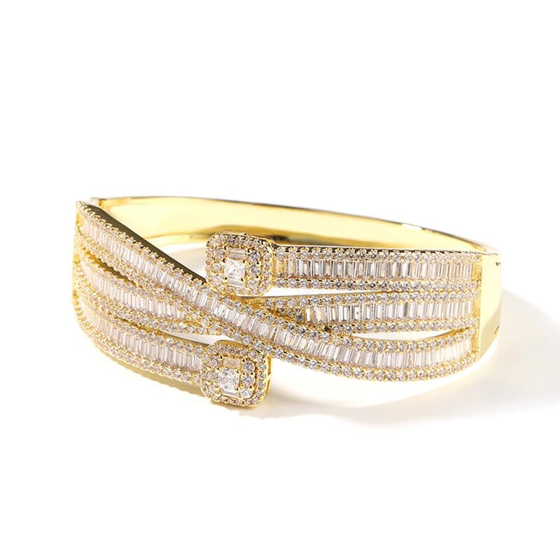 VVS Jewelry hip hop jewelry Gold Iced Out Baguette Cuff Bracelet