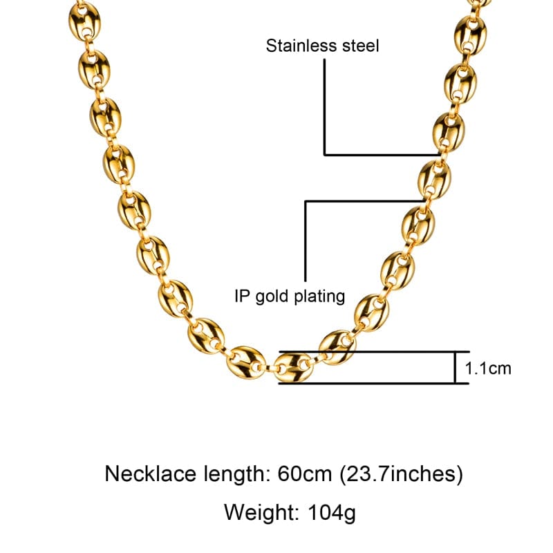 VVS Jewelry hip hop jewelry Gold/Silver Coffee Bean link chain + FREE Bracelet Bundle