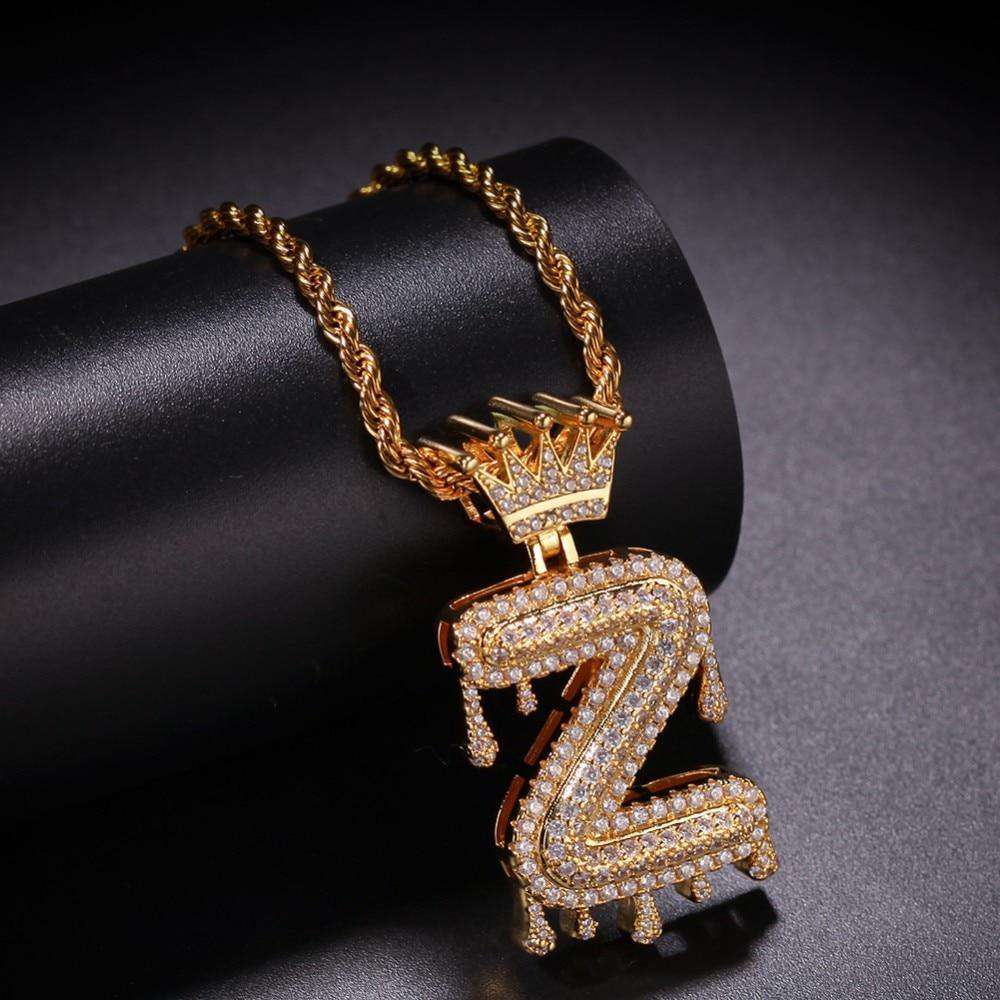 VVS Jewelry hip hop jewelry Gold/Silver Crown Ice Drip Bubble Initial Letter Pendant Necklace