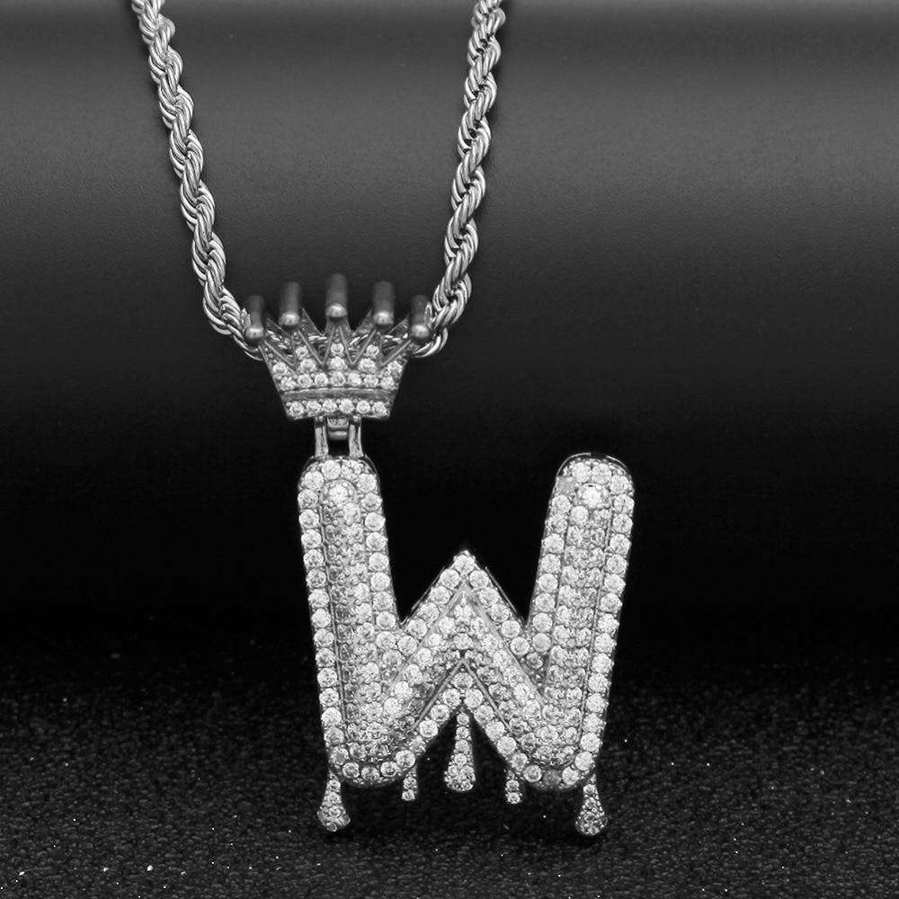 VVS Jewelry hip hop jewelry Gold/Silver Crown Ice Drip Bubble Initial Letter Pendant Necklace