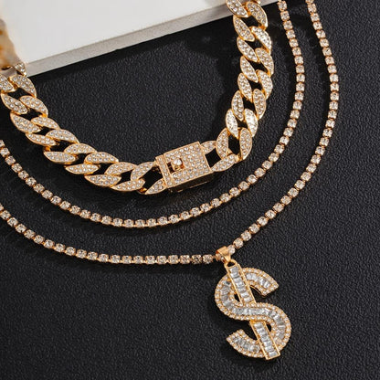 VVS Jewelry hip hop jewelry Gold/Silver Cuban Tennis Dollar Sign Choker Bundle