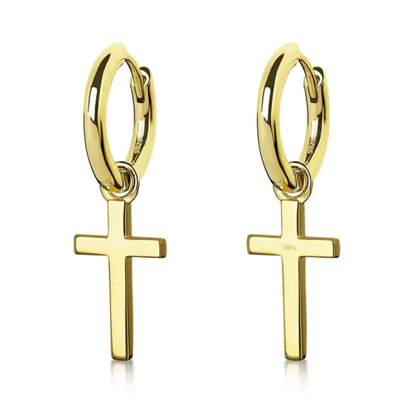 VVS Jewelry hip hop jewelry Gold VVS Jewelry 925 Sterling Silver Cross Hoop Dangle Earrings