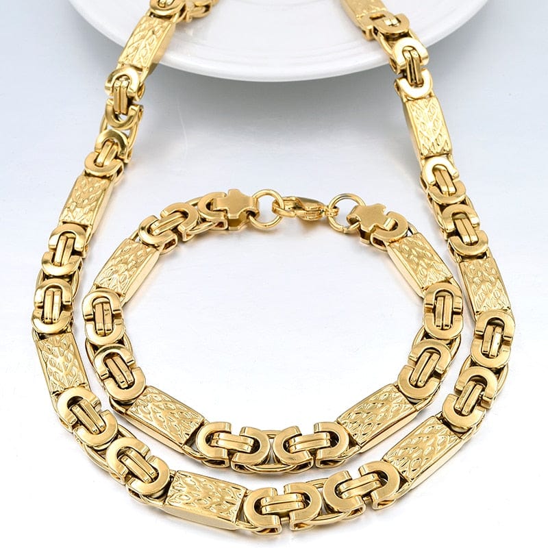 VVS Jewelry hip hop jewelry Gold VVS Jewelry Flat Byzantine Chain +FREE Bracelet Bundle