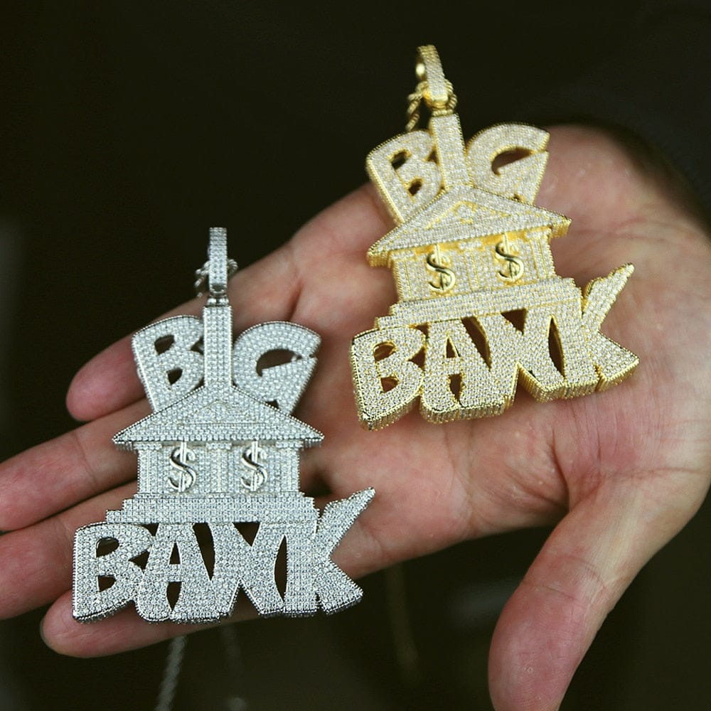 VVS Jewelry hip hop jewelry Iced Out Micropave "Big Bank" Pendant Chain