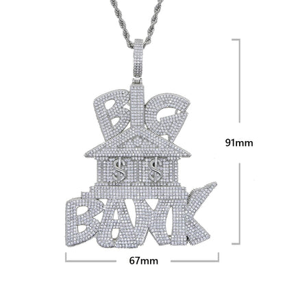 VVS Jewelry hip hop jewelry Iced Out Micropave "Big Bank" Pendant Chain