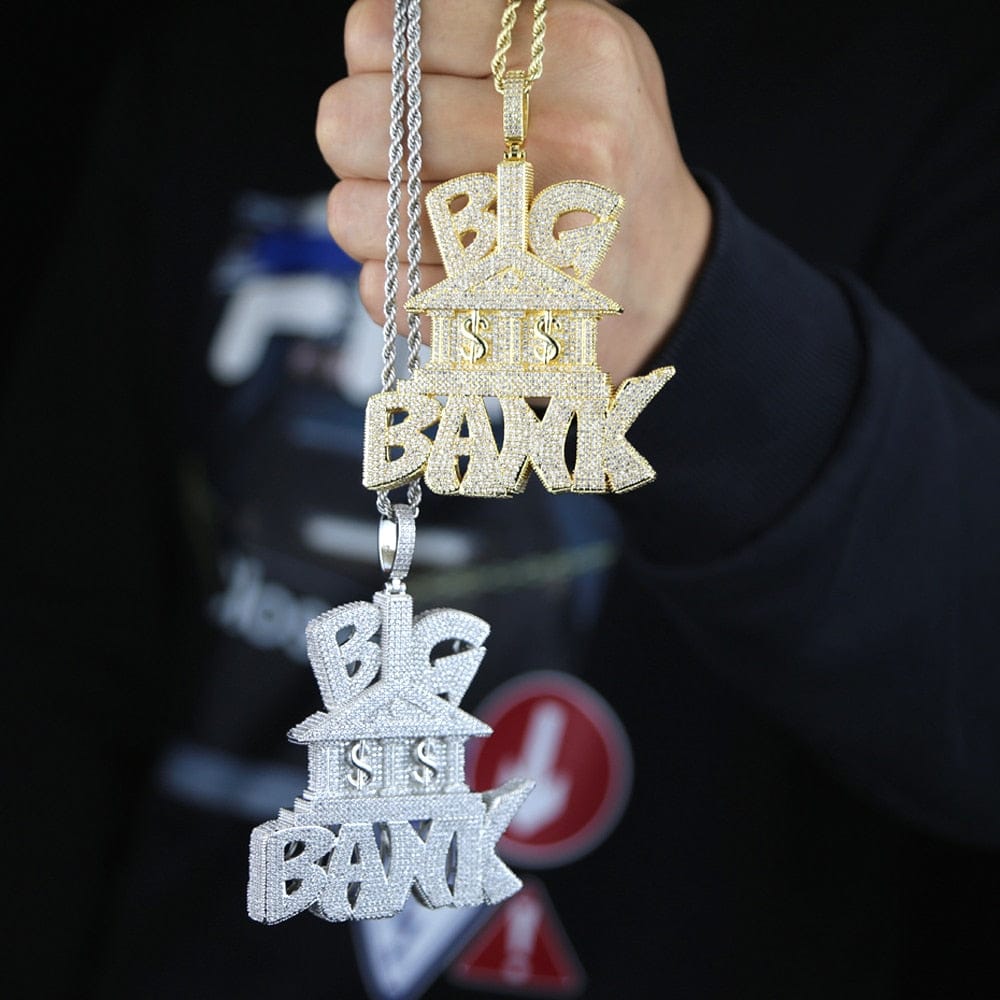 VVS Jewelry hip hop jewelry Iced Out Micropave "Big Bank" Pendant Chain