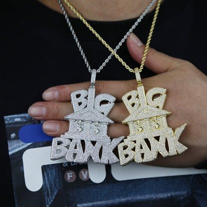 VVS Jewelry hip hop jewelry Iced Out Micropave "Big Bank" Pendant Chain