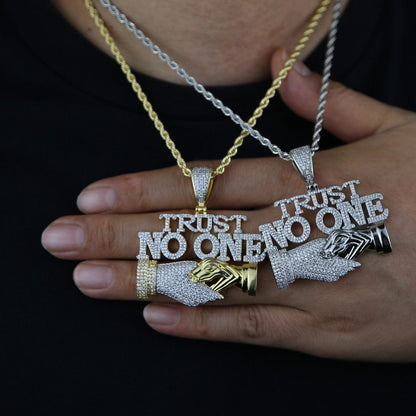 VVS Jewelry hip hop jewelry Iced Out Trust No One with Double Hand Pendant