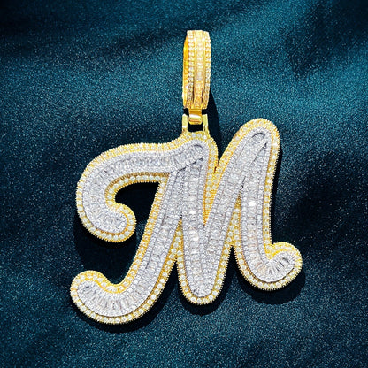 VVS Jewelry hip hop jewelry Icy Custom Big Initial Cursive Letter Pendant