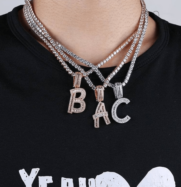 VVS Jewelry hip hop jewelry Initial Iced out Baguette Letter Pendant + FREE Chain