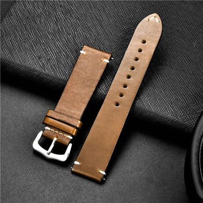 VVS Jewelry hip hop jewelry Light Brown / 18mm Genuine Retro Leather Watch Strap