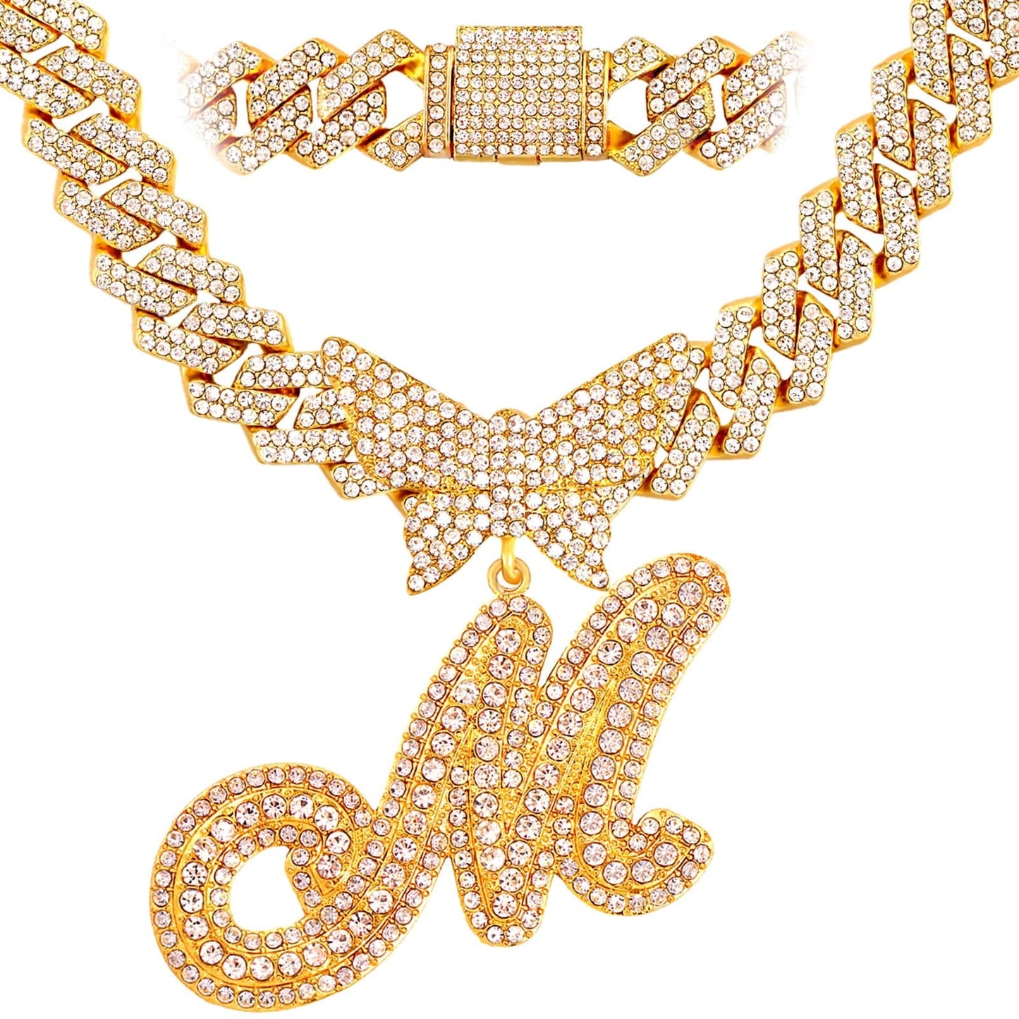 VVS Jewelry hip hop jewelry M / Gold Bling Butterfly Letter Cuban Link Chain