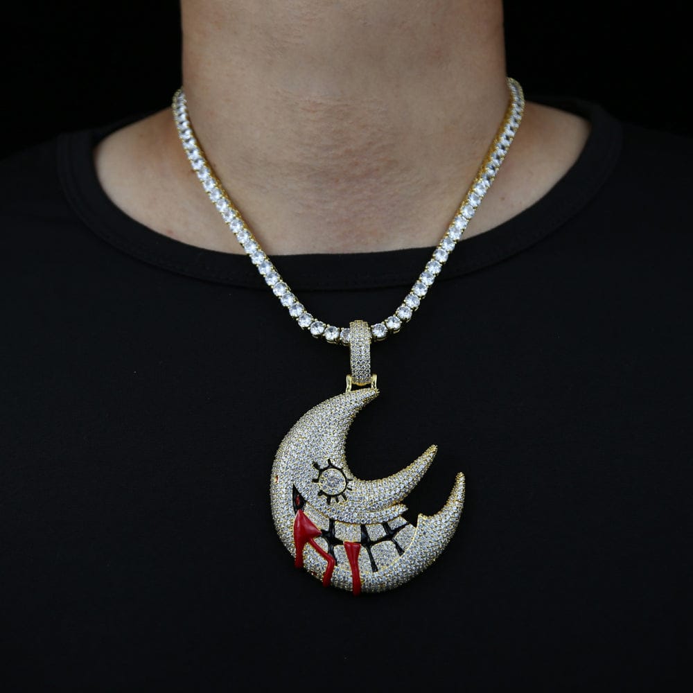 VVS Jewelry hip hop jewelry Necklaces XL Iced Out Blood Moon Hip Hop Pendant Necklace